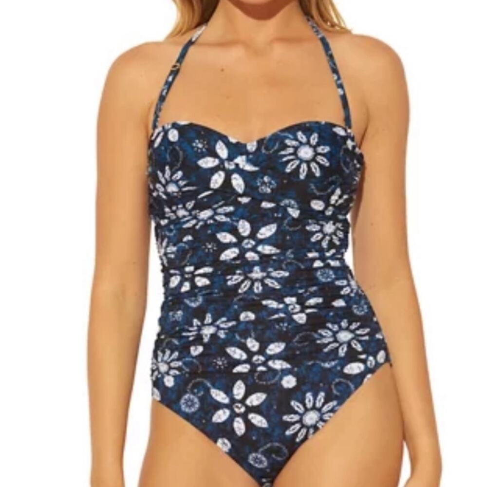 Bleu Rod Beattie floral shirred one piece swimsuit Size 10